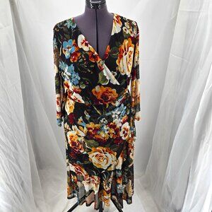 725-14 Connected Apparel Elegant Floral Mesh Faux Wrap dress Size 18W